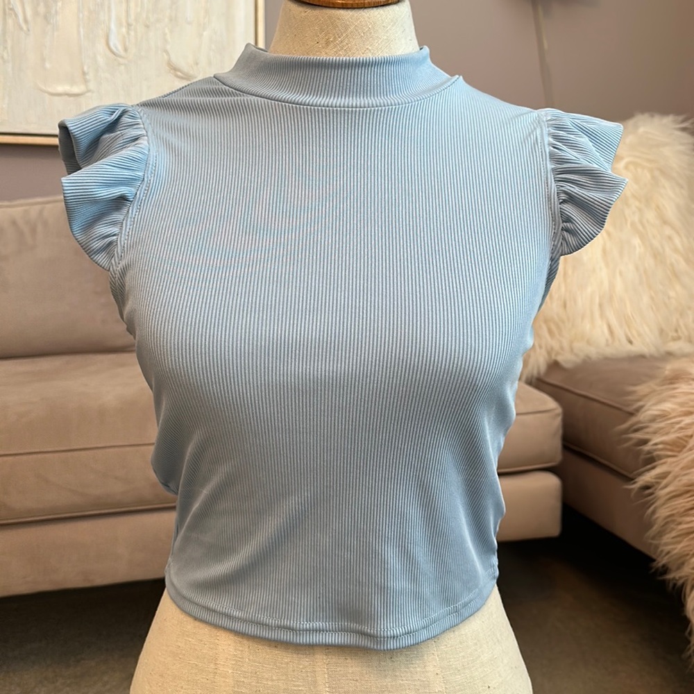 Blue Ruffle Sleeved Top